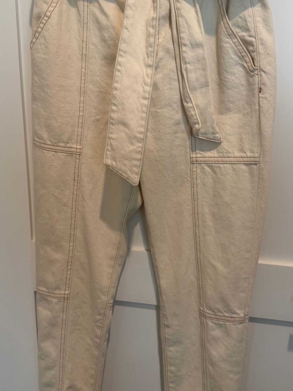 Jonathan Simkhai Cream High-Rise Pants with Contrast Stitching